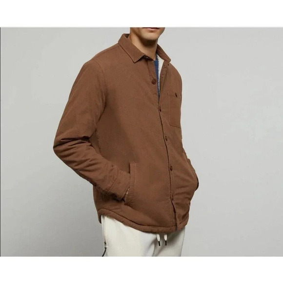 Onia Sherpa-Line Cotton Shacket Jacket In Bison Brown XL - Picture 2 of 9